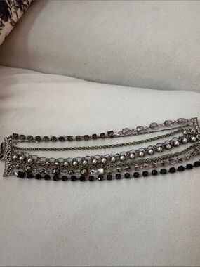 Vintage Multi-Row Silver and Black Chain Bracelet